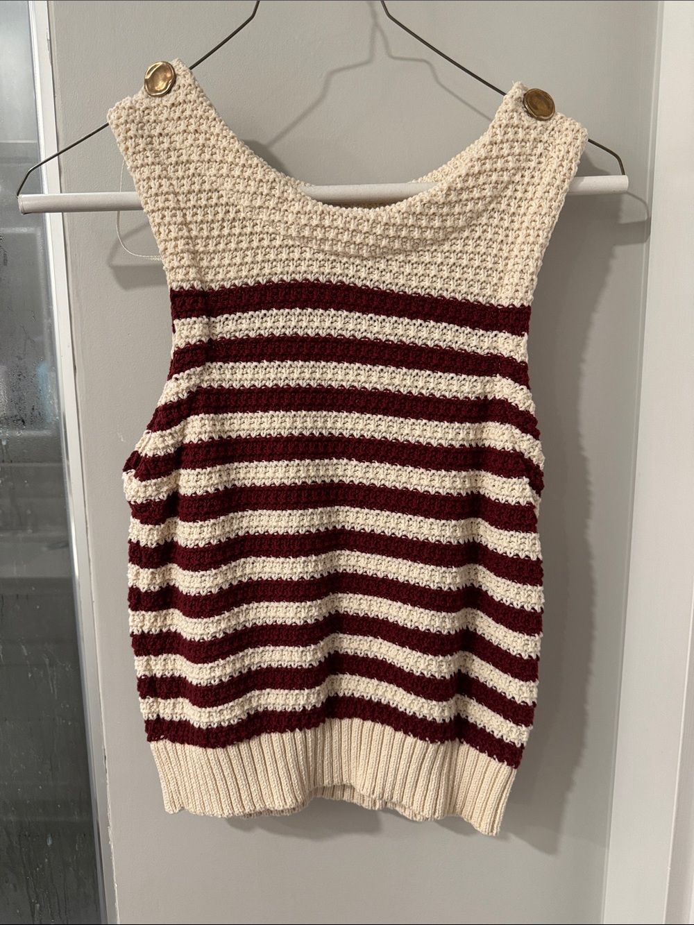 Zara Cream & Burgundy Striped Crochet Tank